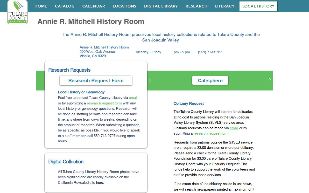 Tulare County city directory research at the Annie R. Mitchell History Room