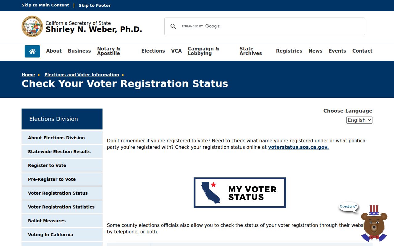 Tulare County street directory California voter status search